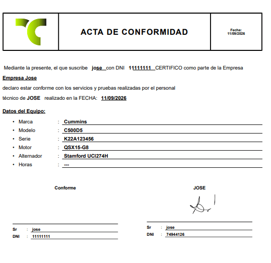 Acta de conformidad generada por Trazia